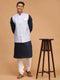 Vastramay Men's Lavender Jacquard Nehru Jacket with Kurta Pyjama Set